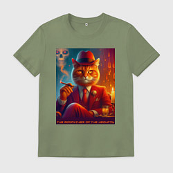 Футболка хлопковая мужская Крутой рыжий кот - крёстный отец мяуфии, цвет: авокадо