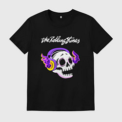 Футболка хлопковая мужская Rolling Stones - неоновый череп, цвет: черный