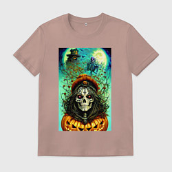 Футболка хлопковая мужская Скелет ведьмы - хэллоуин, цвет: пыльно-розовый