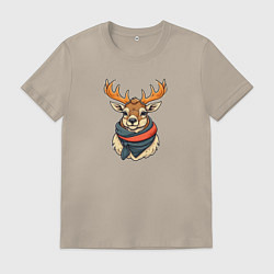 Футболка хлопковая мужская Олень в шарфе, цвет: миндальный