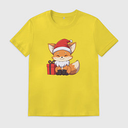 Футболка хлопковая мужская Лиса с подарком, цвет: желтый