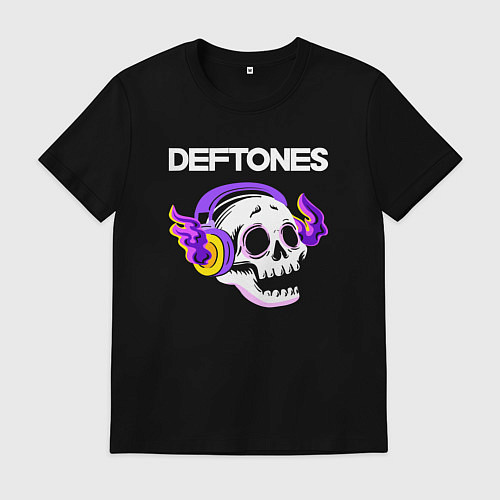 Мужская футболка Deftones - неоновый череп / Черный – фото 1