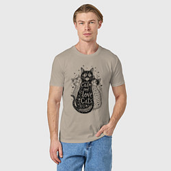 Футболка хлопковая мужская Keep calm and love cats, цвет: миндальный — фото 2