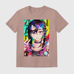 Футболка хлопковая мужская Дандадан: Момо Аясэ, цвет: пыльно-розовый