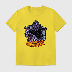 Футболка хлопковая мужская Хэллоуин вампир, цвет: желтый