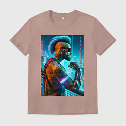 Футболка хлопковая мужская Cool guy - cyberpunks not dead, цвет: пыльно-розовый