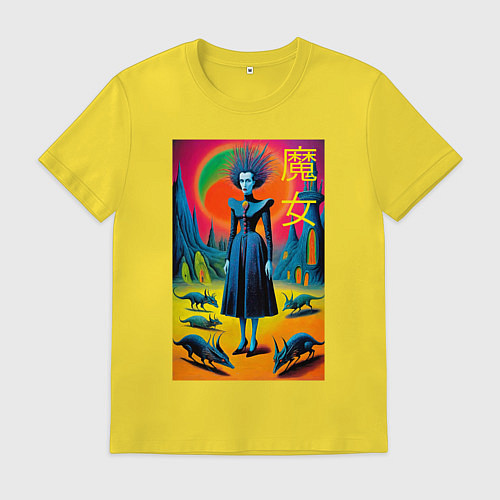 Мужская футболка Портрет ведьмы со зверушками - готика / Желтый – фото 1