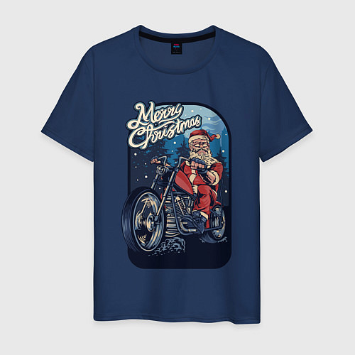 Мужская футболка Santa Biker / Тёмно-синий – фото 1