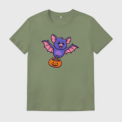 Футболка хлопковая мужская Летучая мышка с тыквой, цвет: авокадо