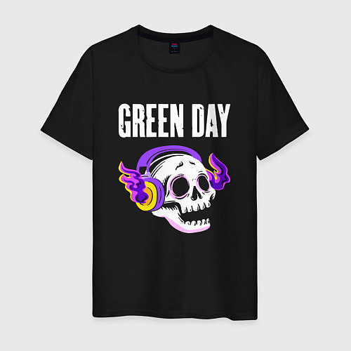 Мужская футболка Green Day - неоновый череп / Черный – фото 1
