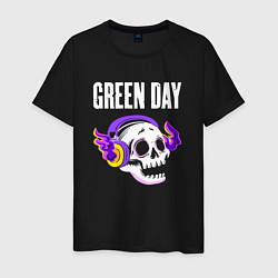 Футболка хлопковая мужская Green Day - неоновый череп, цвет: черный