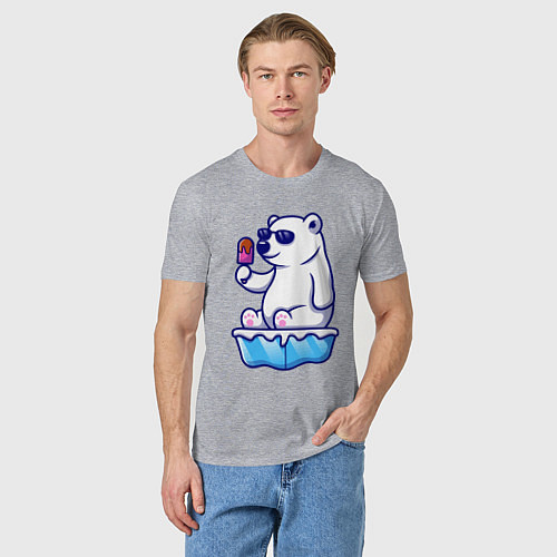 Мужская футболка Мишка с мороженым / Меланж – фото 3