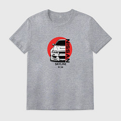 Футболка хлопковая мужская Nissan skyline на фоне солнца, цвет: меланж