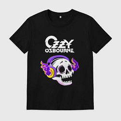 Футболка хлопковая мужская Ozzy Osbourne - неоновый череп, цвет: черный