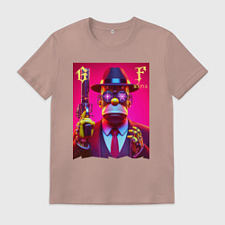 Футболка хлопковая мужская Cyber godfather Homer Simpson - mafia, цвет: пыльно-розовый