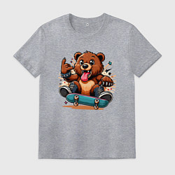 Футболка хлопковая мужская Мишутка крутой скейтбордист - нейроарт, цвет: меланж