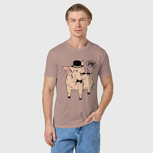 Мужская футболка Свин в цилиндре / Пыльно-розовый – фото 3