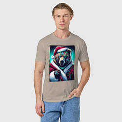 Футболка хлопковая мужская Cyber bear - Santa Claus, цвет: миндальный — фото 2