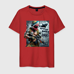 Футболка хлопковая мужская Hyper shark monster swat - ai art fantasy, цвет: красный