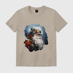 Футболка хлопковая мужская Санта Клаус стимпанк, цвет: миндальный