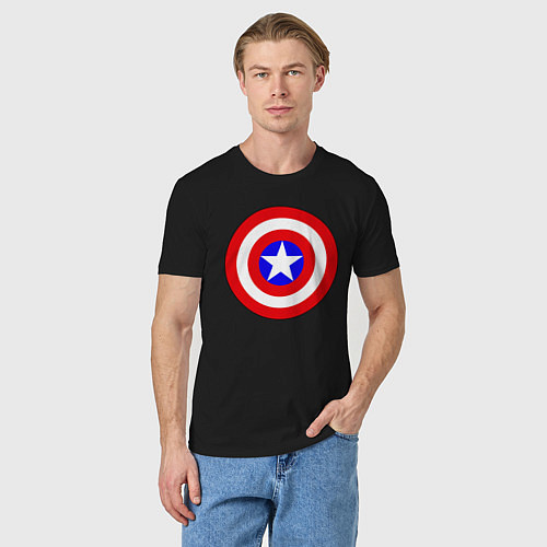 Мужская футболка Captain America logo / Черный – фото 3