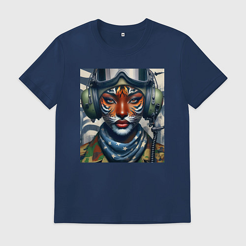 Мужская футболка Tigress girl military pilot / Тёмно-синий – фото 1