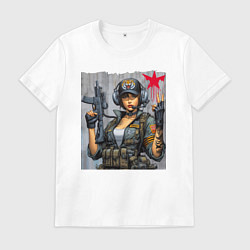 Футболка хлопковая мужская Cool military girl - graffiti, цвет: белый