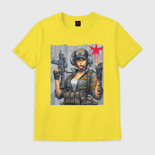 Мужская футболка Cool military girl - graffiti / Желтый – фото 1