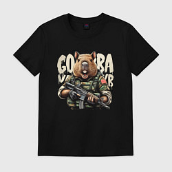 Футболка хлопковая мужская Cool capybara - military style, цвет: черный