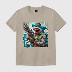 Футболка хлопковая мужская Dude shark - special forces, цвет: миндальный