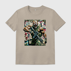 Футболка хлопковая мужская Cool tiger - special forces, цвет: миндальный