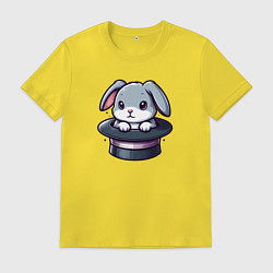 Футболка хлопковая мужская Серый зайчик сидит в цилиндре, цвет: желтый