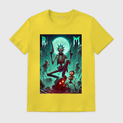 Футболка хлопковая мужская Скелет Рика с двумя пистолетами и Морти, цвет: желтый
