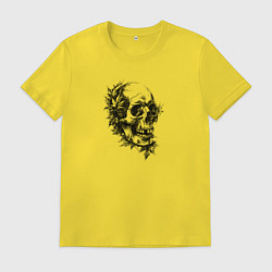 Футболка хлопковая мужская Череп с кленовыми листьями, цвет: желтый