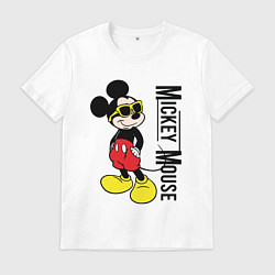 Футболка хлопковая мужская Микки Маус и надпись, цвет: белый