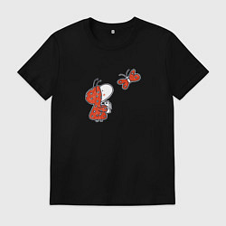 Футболка хлопковая мужская Божья коровка средняя, цвет: черный