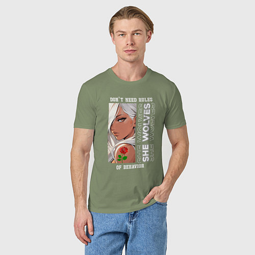 Мужская футболка Девушка из аниме с розой / Авокадо – фото 3