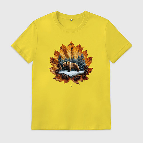 Мужская футболка Медведь на кленовом листе / Желтый – фото 1