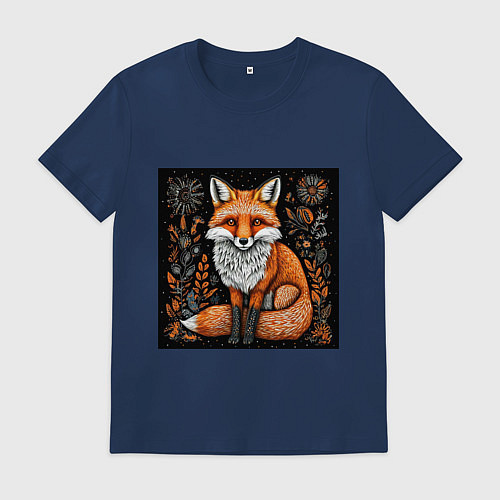 Мужская футболка Лиса в ночном лесу / Тёмно-синий – фото 1
