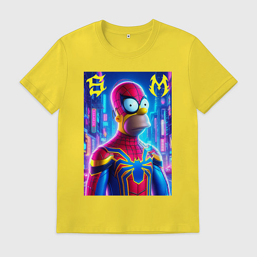 Мужская футболка Homer Simpson and Spider man - collaboration / Желтый – фото 1