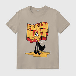 Футболка хлопковая мужская Даффи Дак тает от жары, цвет: миндальный