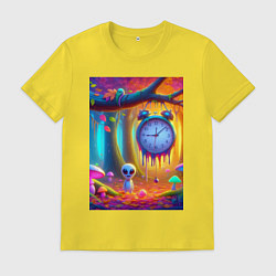 Футболка хлопковая мужская Психоделический осенний фрагмент с будильником, цвет: желтый