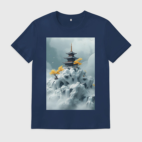 Мужская футболка Тихий японский пейзаж / Тёмно-синий – фото 1