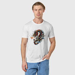 Футболка хлопковая мужская Japanese dragon - engraving, цвет: белый — фото 2