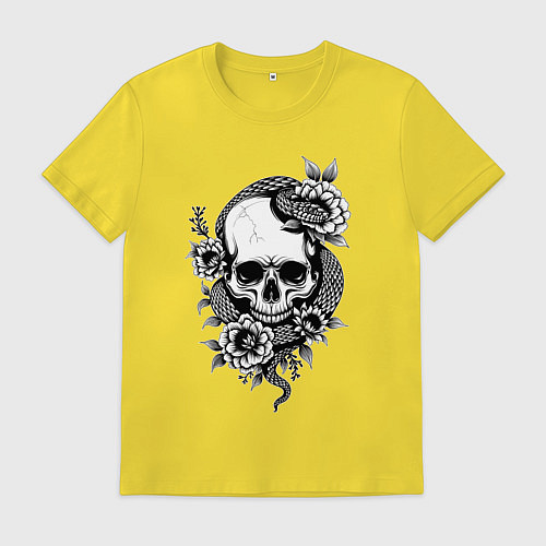 Мужская футболка Змея на черепе с цветами / Желтый – фото 1