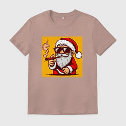 Футболка хлопковая мужская Санта Клаус курит, цвет: пыльно-розовый