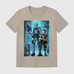 Футболка хлопковая мужская Rick and Morty - cyber special forces, цвет: миндальный