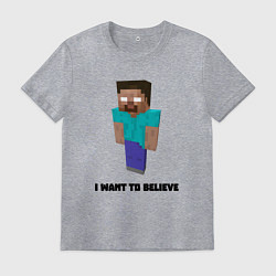 Футболка хлопковая мужская Herobrine i want to believe, цвет: меланж