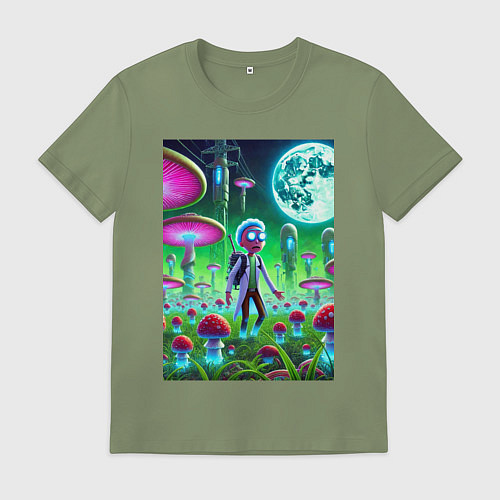 Мужская футболка Морти потерял Рика на мухоморной планете / Авокадо – фото 1