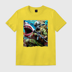 Футболка хлопковая мужская Shark and warrior - graffiti, цвет: желтый